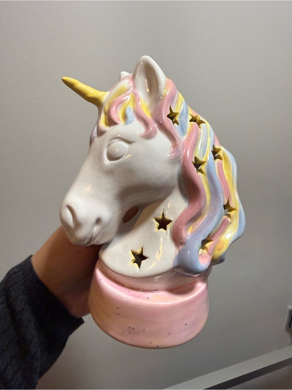 Pastel Unicorn Head Figurine - White, Pink, Yellow, Blue Tea Light